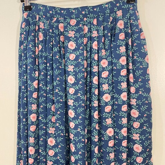 EUC Vintage Susan Bristol Floral Cottagecore Midi Skirt Blue Pink tag 8, 4/S fit - Picture 3 of 6